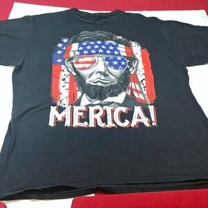 Abe Lincoln "MERICA" black T-Shirt red white blue patriotic USA pride FLAG Men M